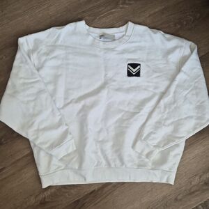 Tory Burch White Crewneck Sweatshirt with Black Chevron Patch XL